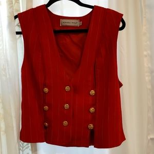 Vintage style red vest with white pinstripe design .